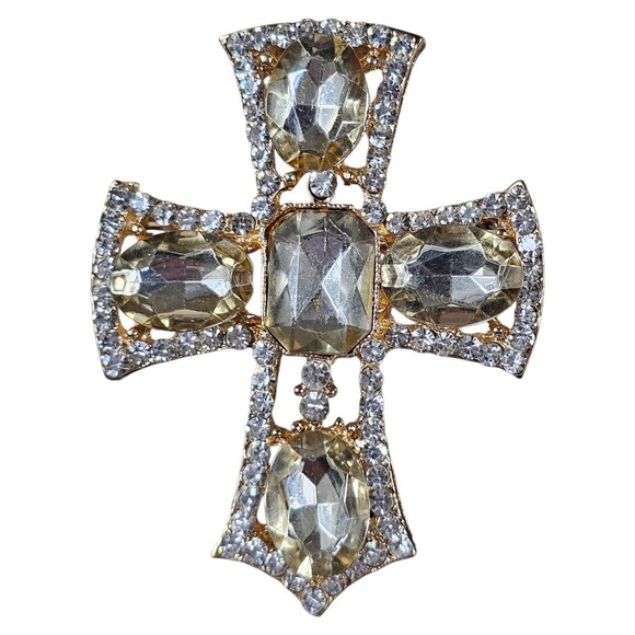 Unbranded Jewelry - Silver Tone Rhinestone Crystal Cross Pendant or Brooch Pin Chunky Art Deco